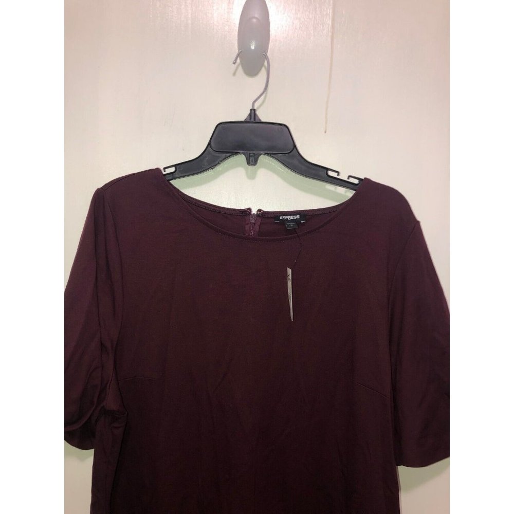 Express Womens XL Soft Shirt Dress Maroon Short Sleeves 37" Long NEW - Picture 2 of 3